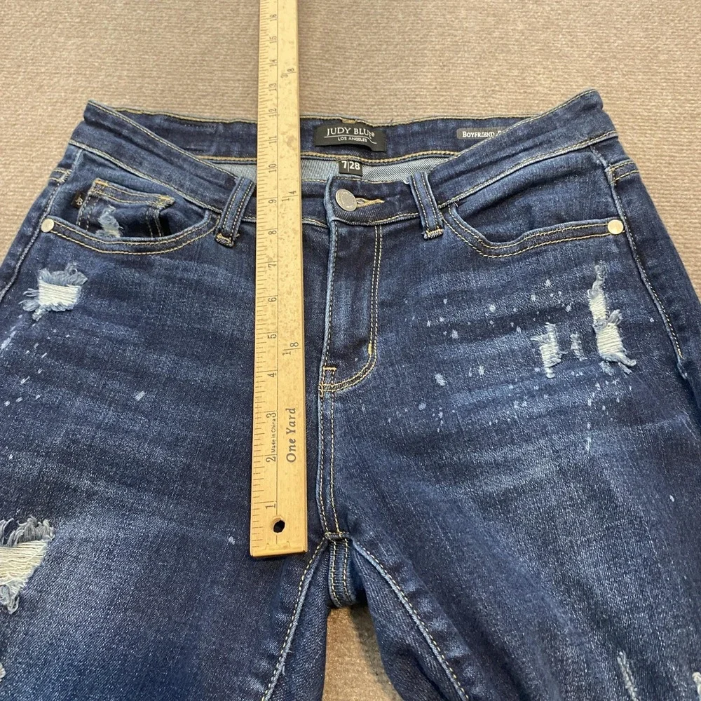 Judy Blue Jeans Womens 7/28 Blue Distressed Boyfriend‎ Fit Mid Rise Denim Pants